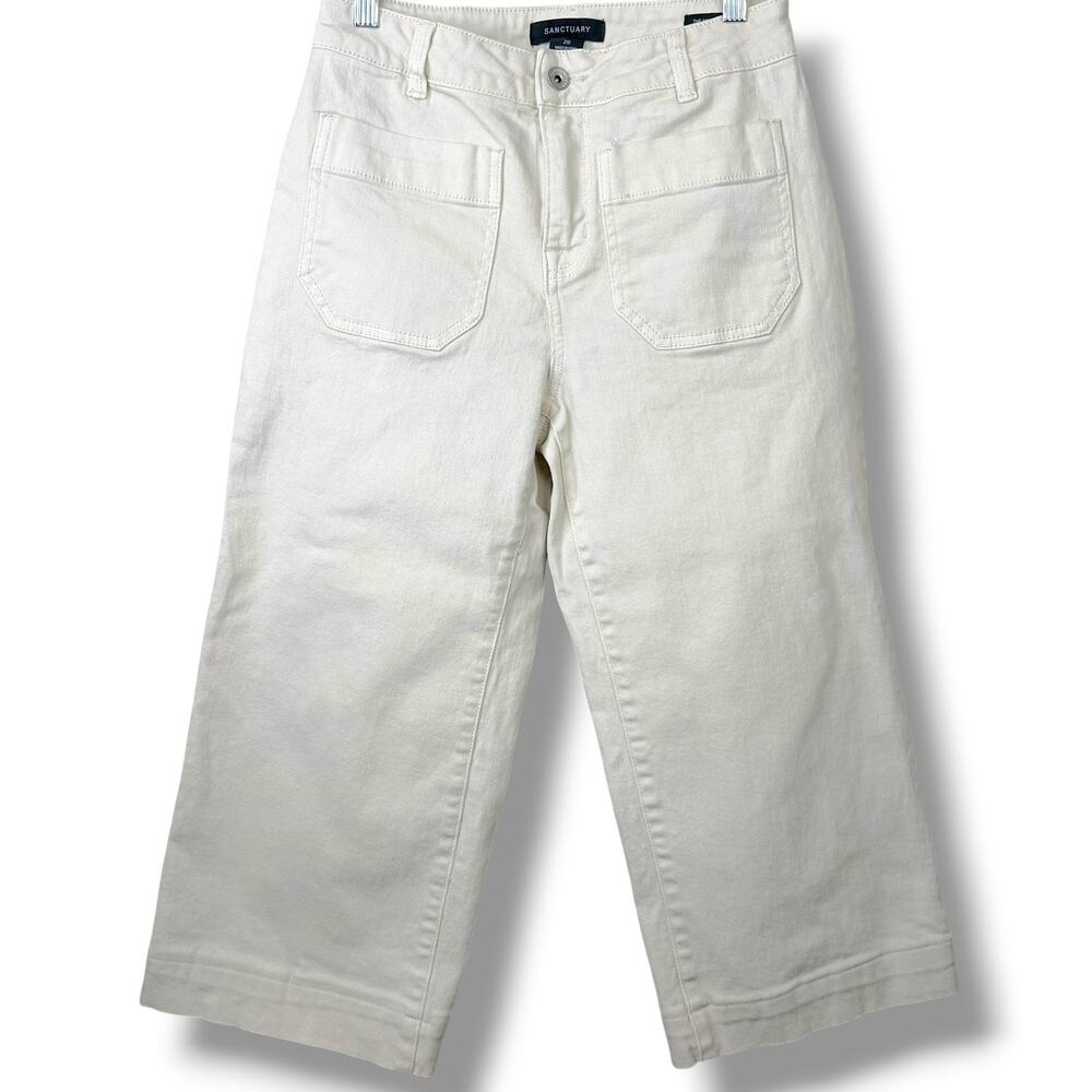 SANCTUARY French Vanilla The Marine Standard Rise Denim Wide Leg Crop Jeans - Picture 7 of 12